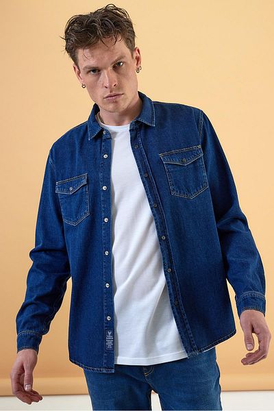 VENA Cămașă de jeans pentru bărbați, albastru închis, slim fit