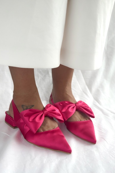 Shoebutik Fuchsia Satin Bow Tie Buckle Monday Women's Shoes