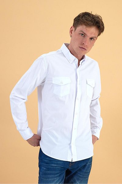 VENA Cămașă pentru bărbați din Gabardine, albă, slim-fit