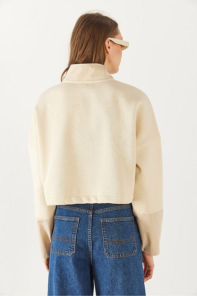 VENA Brenna Stand Collar Raised Sweatshirt - Bone