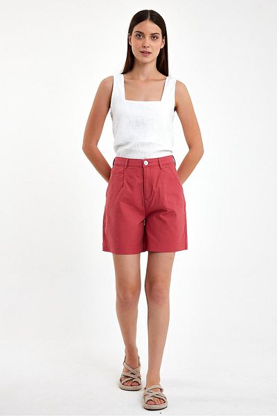 VENA High Waist Linen Women's Bermuda Shorts - Helen Tile