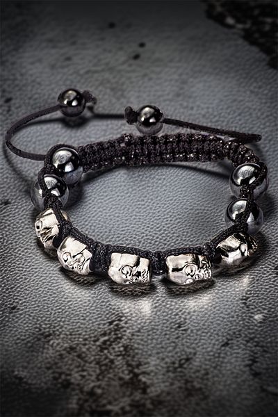 OSMANLI GÜMÜŞ Men's Natural Stone Bracelet - Skull Engraved Gothic Model Adjustable Rope Bead Stone Men's Tag