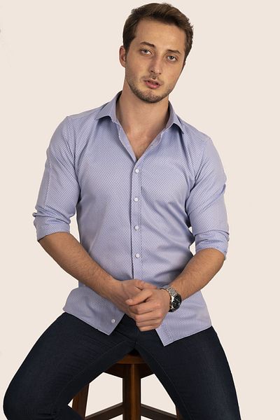 Etikmen Μπλε Slimfit πουκάμισο με διαμάντι με μοτίβο και κουτί δώρου