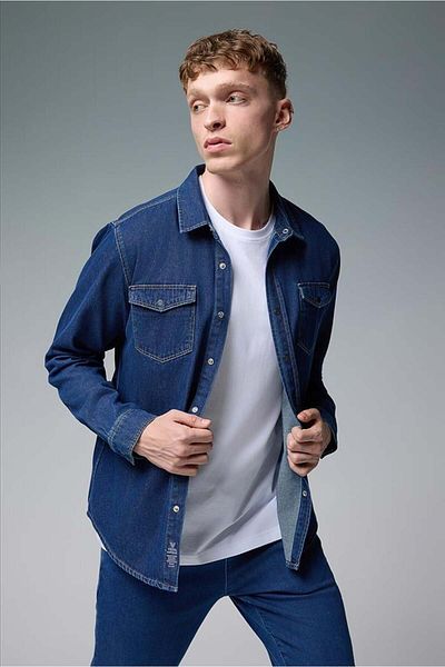 VENA Cămașă Austin albastru închis pentru bărbați, slim fit, din denim - 5085db-251