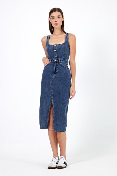 VENA Rochie de damă Mina Dark Blue Jean - Bretele groase