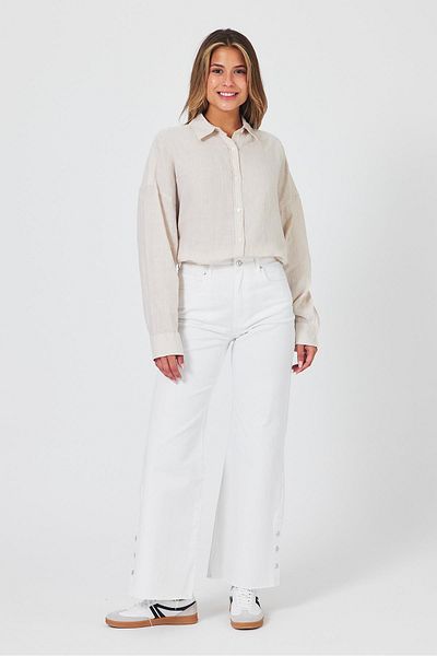 VENA Γυναικείο πουκάμισο Alina Cream Oversize Len