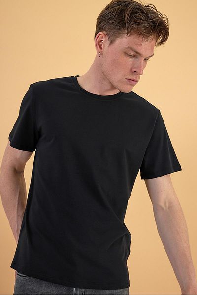VENA Μαύρο ανδρικό μπλουζάκι - Regular Fit, Crew Neck