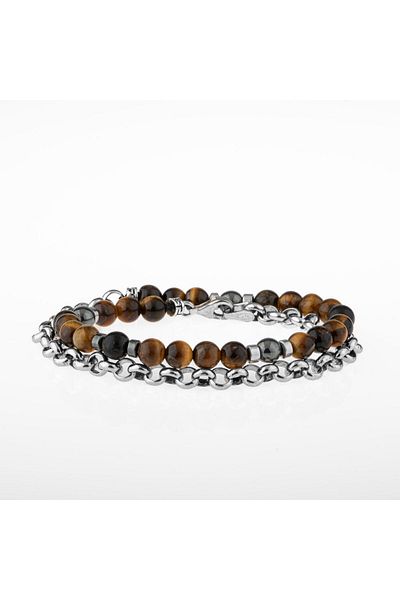 OSMANLI DOĞAL TAŞ Tiger Eye Hematite Natural Stone Silver Men's Bracelet
