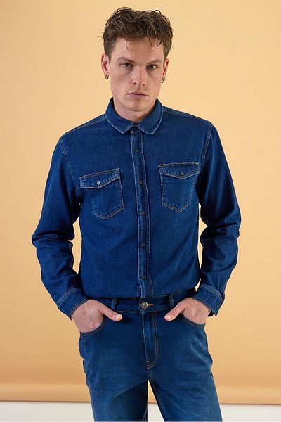 VENA Cămașă de jeans pentru bărbați, albastru închis, slim fit