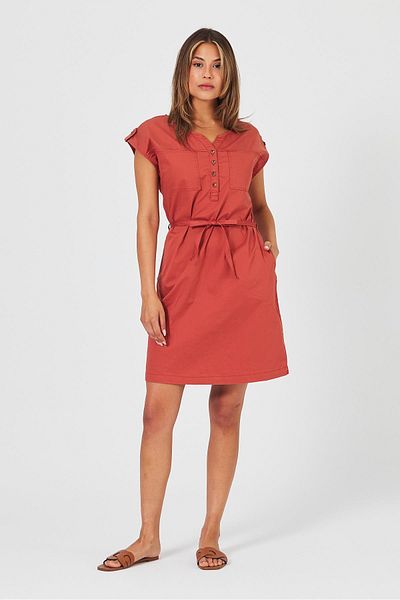 VENA Γυναικείο φόρεμα Gabardine Riva Terracotta - Κουμπί μπροστά, κανονική εφαρμογή