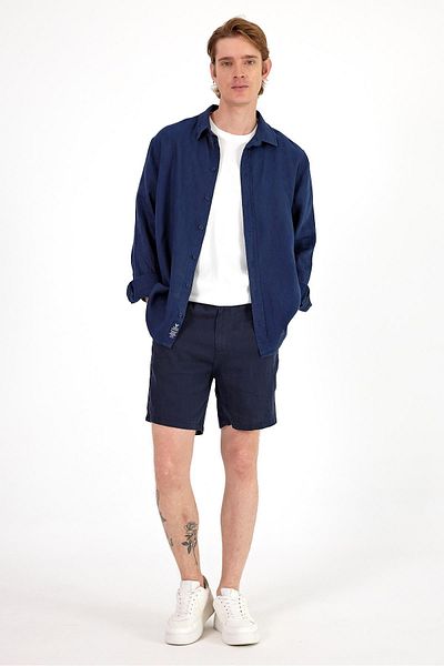VENA Ανδρικό λινό σορτς Smith Navy Blue