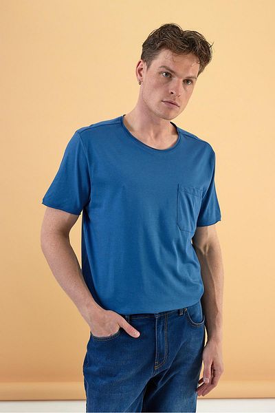 VENA Ανδρικό μπλουζάκι Simon Navy Basic με λαιμόκοψη και λεπτομέρεια τσέπης