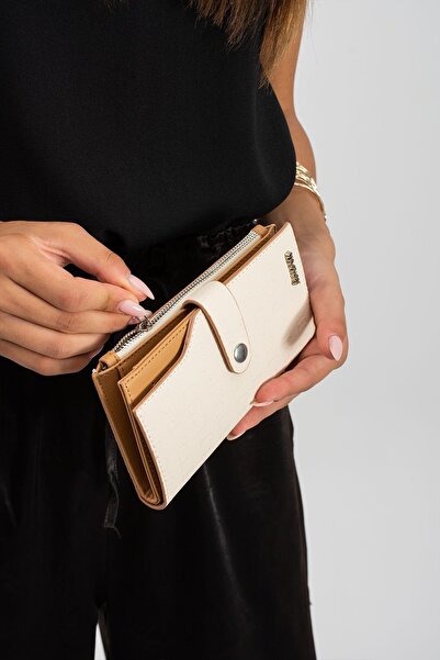 Just Polo Large Size Horizontal Model Zippered and Covered Women's Wallet Suitable for Daily Use 1001 tan