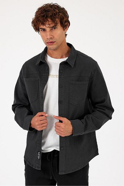 VENA Ανδρικό παλτό τζιν ανθρακί Oversize - Jason