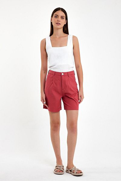 VENA High Waist Linen Women's Bermuda Shorts - Helen Tile