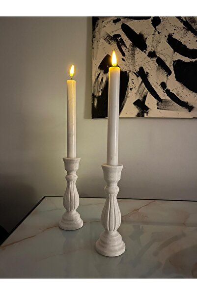 solary sistem Modern Klasik Tarz: Beyaz Mermer Doku Şamdanlar – 2’li El Yapım...