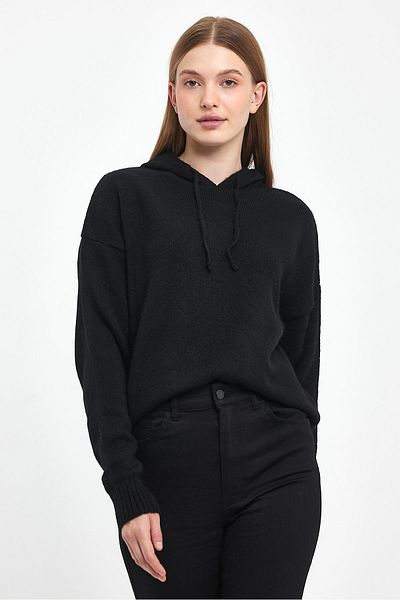VENA Pulover Emma Regular Fit cu glugă - negru