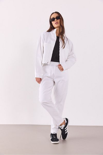 VENA Marla Ραβδωτό Oversize Φαρδύ Κομμένο Τζην Μπουφάν - ΛΕΥΚΟ