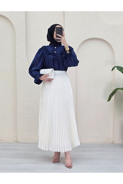 Modamorfo Stoned Pleated Crash Skirt - Cream