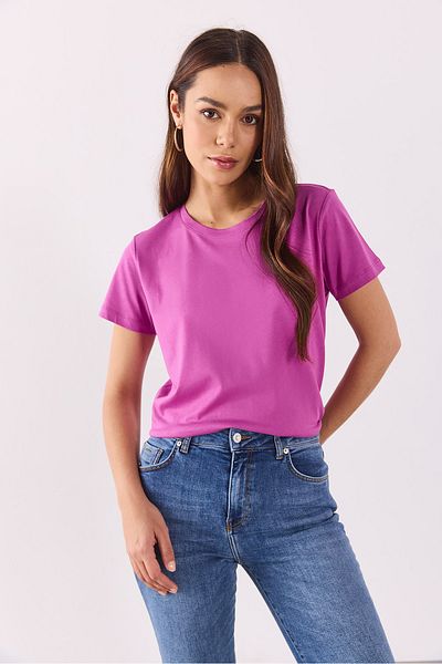 VENA Gâtul turn - Tricou modal cu croială normală - LILA