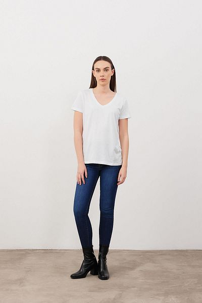 VENA Μπλουζάκι Boyfriend V Neck Regular Fit (Modal) - Λευκό