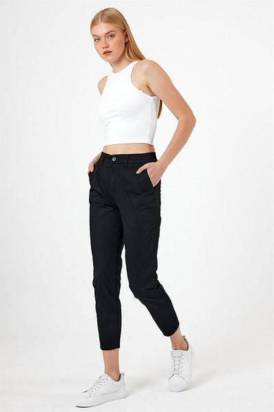 VENA Norah Elastic Waist Gabardine Trousers - Black