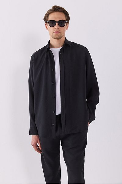 VENA Πουκάμισο Nicolas Soft Textured Regular Fit (CUPRO) - ΜΑΥΡΟ