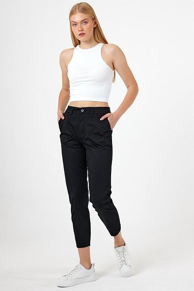 VENA Norah Elastic Waist Gabardine Trousers - Black