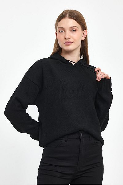 VENA Pulover Emma Regular Fit cu glugă - negru
