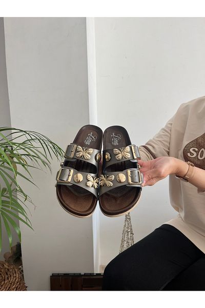 Behtah Kundura Platinum Butterfly Stone Stylish Design Soft Orthopedic High-Sole Daily Slippers