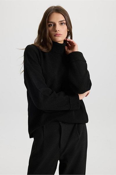 VENA Pulover Melinda cu gât tricotat - negru