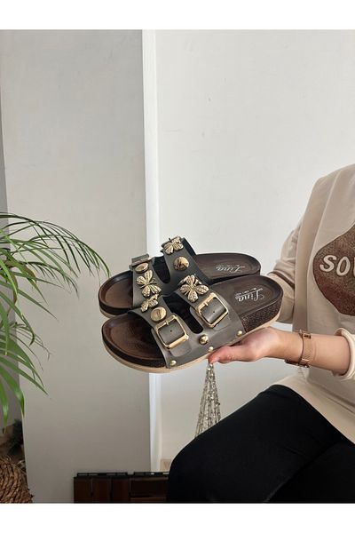 Behtah Kundura Platinum Butterfly Stone Stylish Design Soft Orthopedic High-Sole Daily Slippers