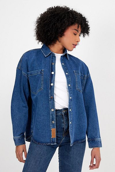 VENA Jachetă cămașă de jeans Boyfriend albastru închis Sementa - Albastru închis