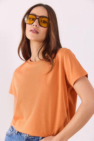VENA Ποδηλατικό λαιμό - Μπλουζάκι Modal Regular Fit (TENCEL) (TM) - TERRACOTTA