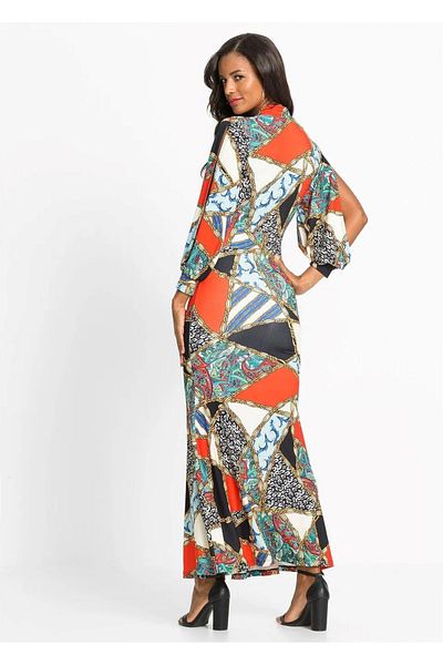 Şans Rochie de damă cu mâneci colorate de dimensiuni mari, cu guler decoltat și cu fante 65n22121