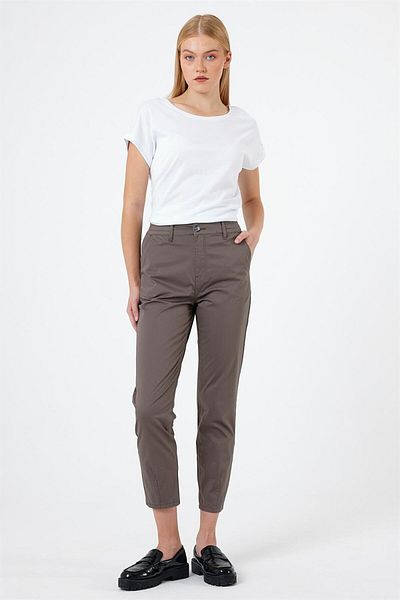 VENA Norah Elastic Waist Gabardine Παντελόνι - Tree Bark