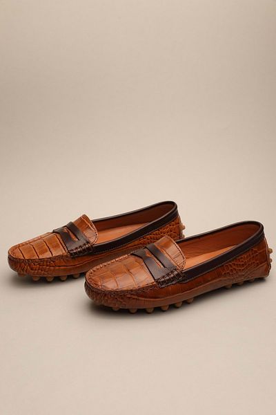 Gondol Mocasini clasici din piele naturala de dama Tan Croco 37 Ttx.793
