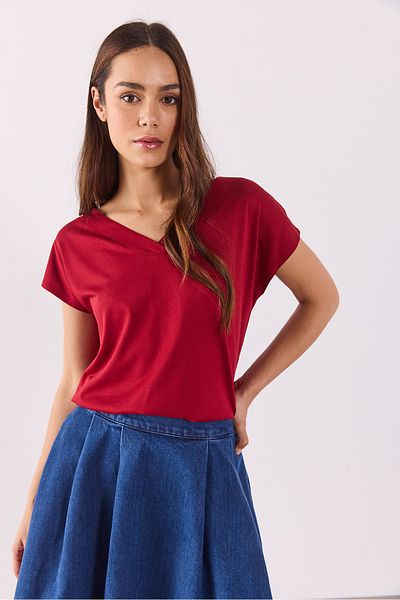 VENA Tricou modal Almira cu decolteu în V cu detaliu la spate (TENCEL)(TM) - MARO