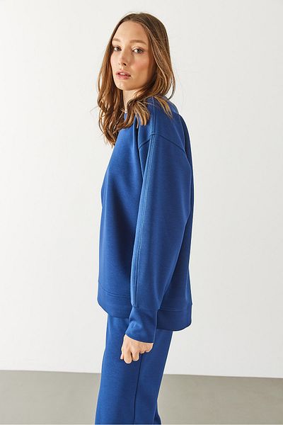 VENA Дамски мек суитшърт CUPRO NAVY (округло деколте с цепка отстрани)