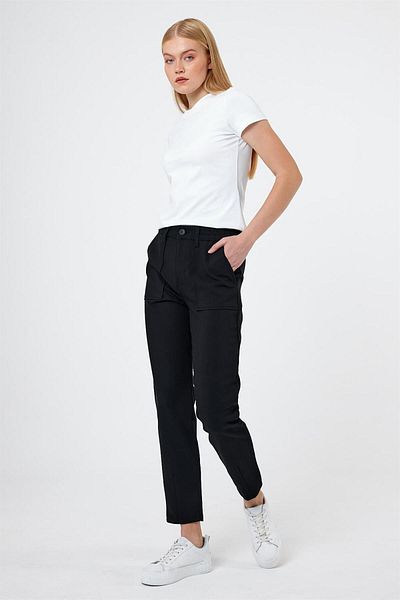 VENA Norah Elastic Waist Gabardine Smart Trousers - Black