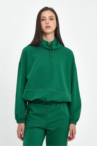 VENA Hanorac Norah Regular Fit cu detaliu pe guler - Forest