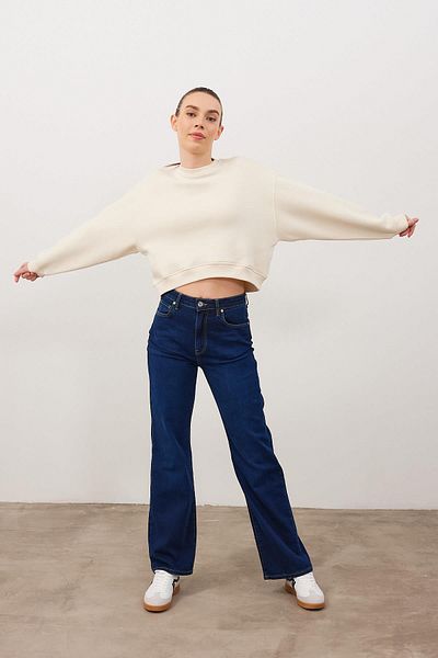 VENA Pantaloni de jeans cu picioare late Wanda Natural Dark Blue - Natural Dark Blue