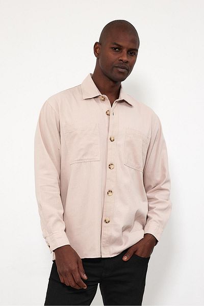 VENA Tom Oversize Gabardine Πουκάμισο - Πέτρα