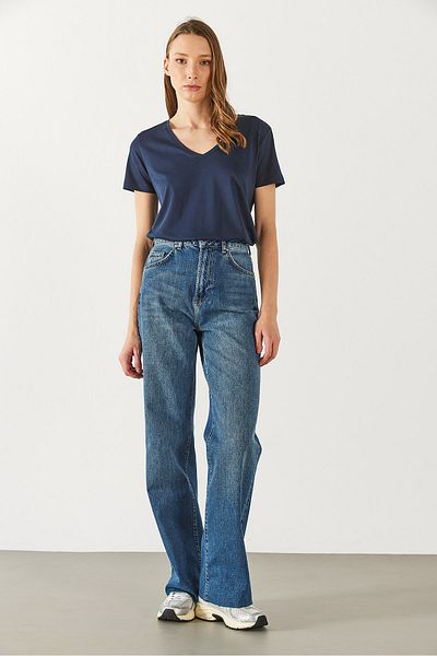VENA Μπλουζάκι Boyfriend V-Neck Regular Fit Modal (TENCEL)(TM) - ΣΚΟΥΡΟ ΜΠΛΕ