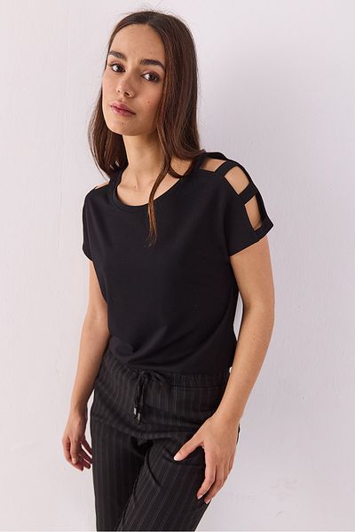 VENA Tricou modal cu detaliu pe umeri Elsa (TENCEL)(TM) - NEGRU