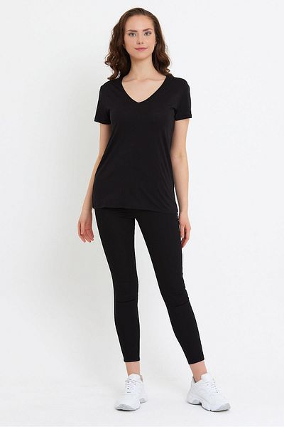 VENA Tricou Boyfriend cu decolteu în V Regular Fit (Modal) - Negru