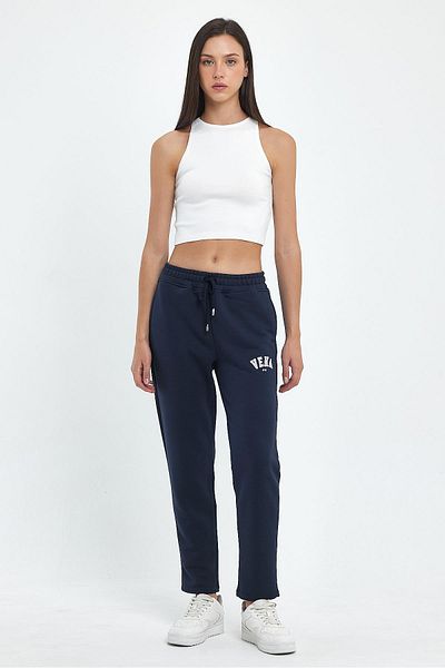 VENA Women's Logo Printed Regular Fit Cotton Sweatpants - Navy Blue