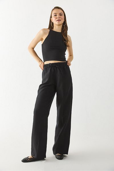 VENA Women's Wide Leg Linen Beach Pants - Black