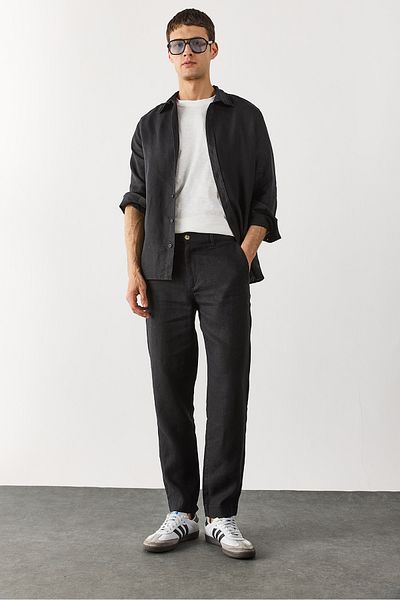 VENA Ken Elastic Waist Linen Chino Trousers - Black