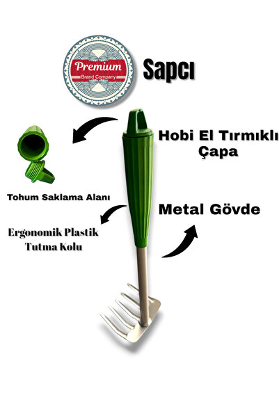 Sapcı Bahçe Fidan Hobi Tırmıklı Mini El Çapası Metal